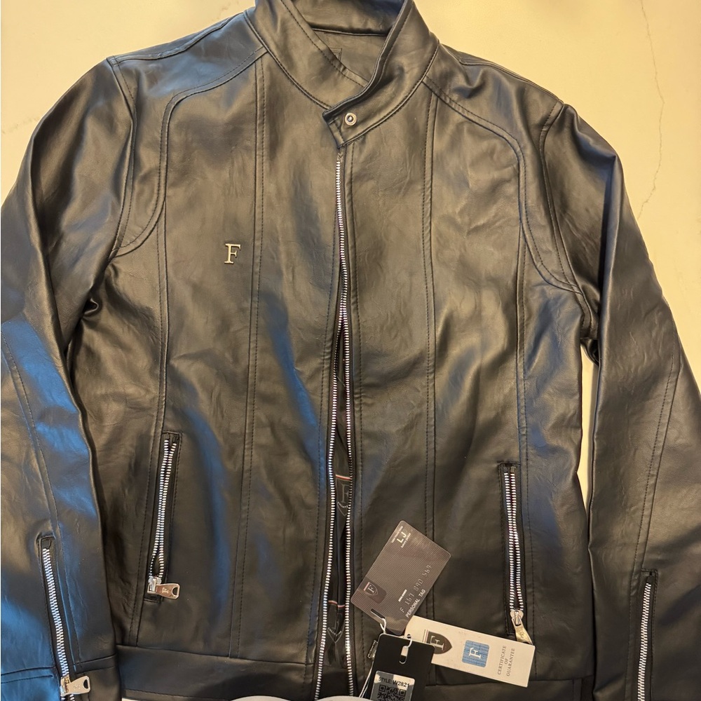 F Collection Black Leather Jacket